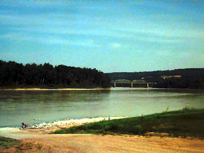 Riverfront view of the bridge
