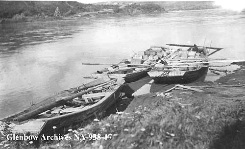 Scows at Athabasca Landing, 1911.